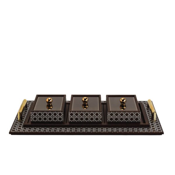 Luxury kitchen Cane tray with golden